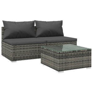 vidaXL, vidaXL 3-tlg. Garten-Lounge-Set mit Kissen Poly Rattan Grau, 