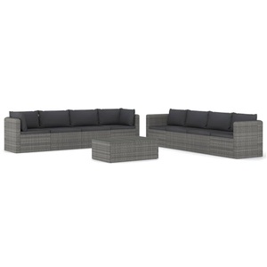 vidaXL, vidaXL 9-tlg. Garten-Lounge-Set mit Kissen Poly Rattan Grau, vidaXL 9-tlg. Garten-Lounge-Set mit Kissen Poly Rattan Grau