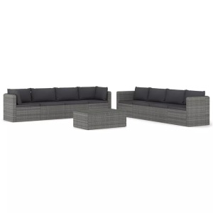 vidaXL, vidaXL 9-tlg. Garten-Lounge-Set mit Kissen Poly Rattan Grau, vidaXL 9-tlg. Garten-Lounge-Set mit Kissen Poly Rattan Grau