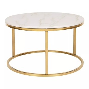 Beliani, Beliani Couchtisch weiss/Gold Marmor Optik CORAL, Beliani - Couchtisch aus Edelstahl Modern CORAL, One Size, Perle