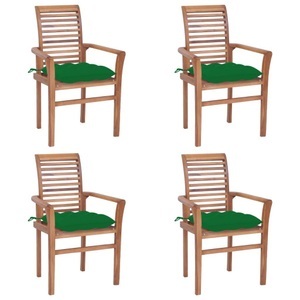 vidaXL, vidaXL Essstühle 4 Stk. mit Grünen Kissen Massivholz Teak, 