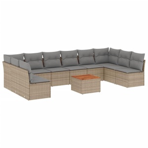 vidaXL, vidaXL 11-tlg. Garten-Sofagarnitur mit Kissen Beige Poly Rattan, vidaXL 11-tlg. Garten-Sofagarnitur mit Kissen Beige Poly Rattan