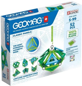 Geomag, Geomag Panels Magnetic Building Set 52, Green Line Multicolor, Invento 507039 - Geomag Classic Panels Green Line Recycled 52 pcs, Magnetischer Baukasten, Magnetspielzeuge