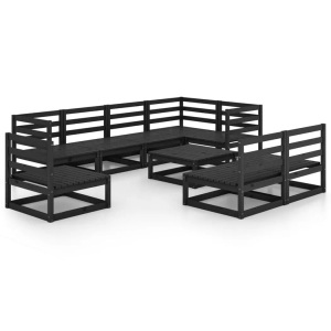 vidaXL, vidaXL 9-tlg. Garten-Lounge-Set Schwarz Massivholz Kiefer, vidaXL 9-tlg. Garten-Lounge-Set Schwarz Massivholz Kiefer