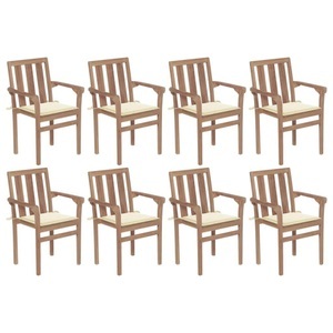 vidaXL, vidaXL Stapelbare Gartenstühle mit Kissen 8 Stk. Massivholz Teak, vidaXL Stapelbare Gartenstühle mit Kissen 8 Stk. Massivholz Teak