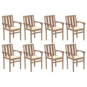 vidaXL, vidaXL Stapelbare Gartenstühle mit Kissen 8 Stk. Massivholz Teak, vidaXL Stapelbare Gartenstühle mit Kissen 8 Stk. Massivholz Teak