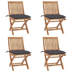 vidaXL, vidaXL Klappbare Gartenstühle mit Kissen 4 Stk. Massivholz Teak