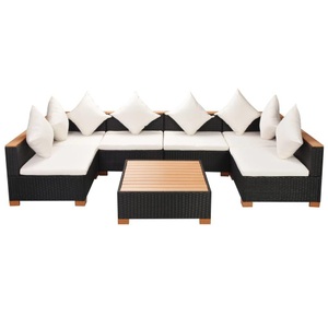 Diverse Hardware, 7-tlg. Garten-Lounge-Set mit Auflagen Poly Rattan Schwarz