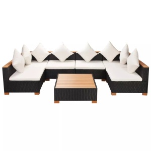 Diverse Hardware, 7-tlg. Garten-Lounge-Set mit Auflagen Poly Rattan Schwarz