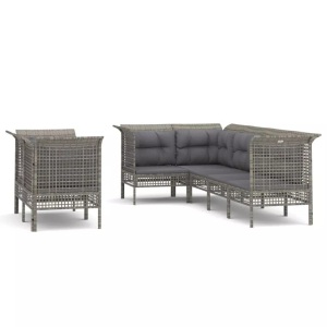 vidaXL, vidaXL 7-tlg. Garten-Lounge-Set mit Kissen Grau Poly Rattan