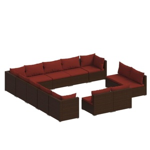 vidaXL, vidaXL 13-tlg. Garten-Lounge-Set mit Kissen Braun Poly Rattan, 