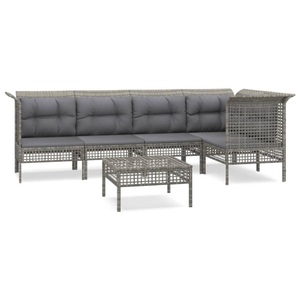 vidaXL, vidaXL 6-tlg. Garten-Lounge-Set mit Kissen Grau Poly Rattan