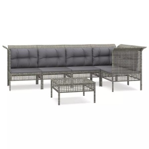 vidaXL, vidaXL 6-tlg. Garten-Lounge-Set mit Kissen Grau Poly Rattan