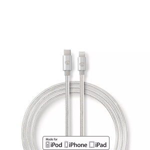 Nedis, Lightning Kabel | USB 2.0 | Apple Lightning, 8-polig | USB-C? Stecker | 480 Mbps | Vergoldet | 2,00 m | Rund | Geflochten / Nylon | Aluminium | Box mit abgedecktem Fenster