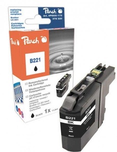 Peach, Peach Tintenpatrone schwarz kompatibel zu Brother LC-221BK, Peach B221 BK Druckerpatrone bk ersetzt Brother LC-221BK für z.B. Brother DCPJ 562 DW, Brother MFCJ 480 DW, Brother MFCJ 1100, Brother MFCJ 1140 W