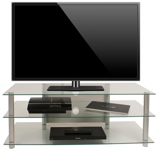 home24, home24 TV-Rack Zumbo, VCM - TV Möbel | Lowboard Kabelführung Maße H. 45 x B. 112 T. 40 cm Fernseh Zumbo, 112cm, Transparent
