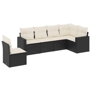 vidaXL, vidaXL 6-tlg. Garten-Sofagarnitur mit Kissen Schwarz Poly Rattan, vidaXL 6-tlg. Garten-Sofagarnitur mit Kissen Schwarz Poly Rattan