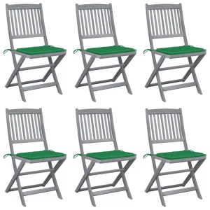 vidaXL, vidaXL Klappbare Gartenstühle 6 Stk. mit Sitzkissen Massivholz Akazie, vidaXL Klappbare Gartenstühle 6 Stk. mit Sitzkissen Massivholz Akazie