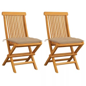 vidaXL, vidaXL Gartenstühle mit Beigen Kissen 2 Stk. Massivholz Teak, vidaXL Gartenstühle mit Beigen Kissen 2 Stk. Massivholz Teak