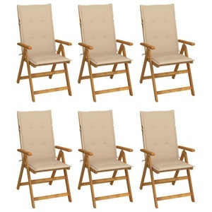 vidaXL, vidaXL Klappbare Gartenstühle 6 Stk. mit Auflagen Massivholz Akazie, vidaXL Klappbare Gartenstühle 6 Stk. mit Auflagen Massivholz Akazie