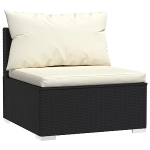 vidaXL, vidaXL Garten-Mittelsofa mit Kissen Schwarz Poly Rattan, vidaXL Garten-Mittelsofa mit Kissen Schwarz Poly Rattan