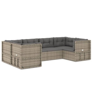 vidaXL, vidaXL 6-tlg. Garten-Lounge-Set mit Kissen Grau Poly Rattan