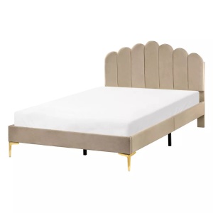 Beliani, Beliani - Bett mit Lattenrost aus Samtstoff  SAUVIAN, 120X200CM, Taupe