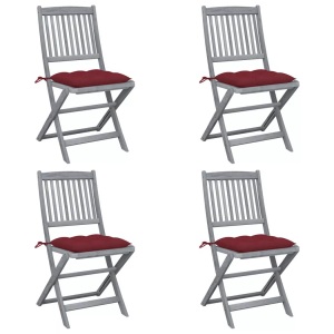 vidaXL, vidaXL Klappbare Gartenstühle 4 Stk. mit Kissen Massivholz Akazie, vidaXL Klappbare Gartenstühle 4 Stk. mit Kissen Massivholz Akazie