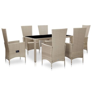 Diverse Hardware, 7-tlg. Garten-Essgruppe mit Auflagen Poly Rattan Beige