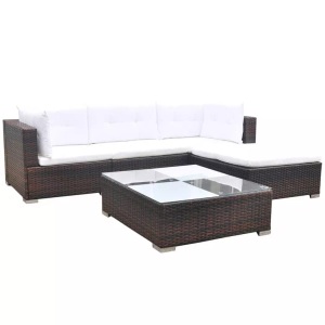 vidaXL, vidaXL 5-tlg. Garten-Lounge-Set mit Kissen Poly Rattan Braun