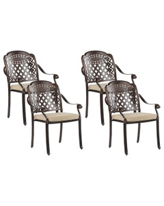 Beliani, Beliani MANFIRA Gartenstuhl-Set, Beliani - Set mit 4 Stühlen und Sitzkissen aus Aluminium Retro MANFRIA, One Size, Erdbraun