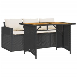 vidaXL, vidaXL 2-tlg. Garten-Essgruppe mit Kissen Schwarz Poly Rattan