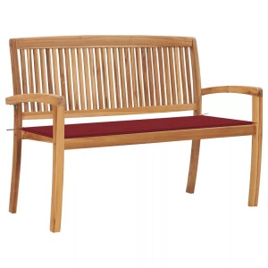 vidaXL, vidaXL Stapelbare Gartenbank mit Auflage 128,5 cm Massivholz Teak, VidaXL - Bank teak, One Size, Rot Bunt