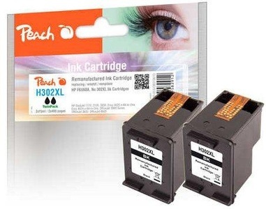 Peach, Peach Doppelpack Druckköpfe schwarz kompatibel zu HP No. 302XL bk, F6U68A, Peach HP 302 XLbk 2 Druckköpfe XL 2*bk ersetzt HP No. 302XL bk*2, F6U68AE*2 für z.B. HP Envy 4524 e-All-in-One, HP OfficeJet 3830, HP OfficeJet 4654