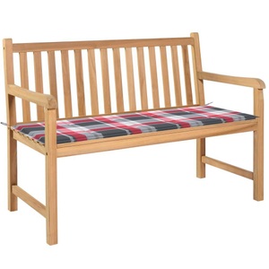 vidaXL, vidaXL Gartenbank Rote Karomuster-Auflage 120 cm Massivholz Teak, 