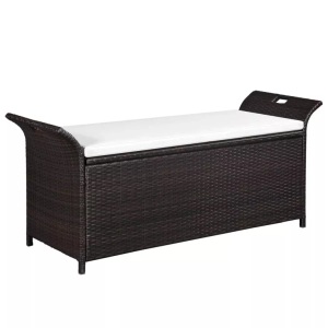 Diverse Hardware, Truhenbank mit Polster 138 cm Poly Rattan Braun