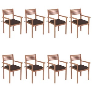 vidaXL, vidaXL Stapelbare Gartenstühle mit Kissen 8 Stk. Massivholz Teak, 