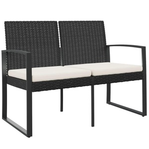vidaXL, vidaXL Gartenbank 2-Sitzer mit Kissen Schwarz PP-Rattan, vidaXL Gartenbank 2-Sitzer mit Kissen Schwarz PP-Rattan