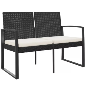 vidaXL, vidaXL Gartenbank 2-Sitzer mit Kissen Schwarz PP-Rattan, vidaXL Gartenbank 2-Sitzer mit Kissen Schwarz PP-Rattan