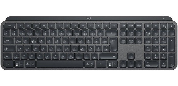 Logitech, Logitech MX Keys Bluetooth-Tastatur Deutsch, QWERTZ, Windows® Graphit Abnehmbares Kabel, Beleuchtet, Ergonomisch,, Logitech MX Keys Tastatur QWERTZ (DE) Schwarz