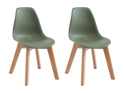 Vente-unique, Kinderstuhl 2er-Set - Polypropylen & Buche - Grün - LILINOU Kinderstuhl 2er-Set - Polypropylen & Buche - Grün - LILINOU, 