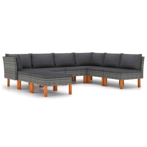 vidaXL, vidaXL 8-tlg. Garten-Lounge-Set mit Kissen Poly Rattan Grau, vidaXL 8-tlg. Garten-Lounge-Set mit Kissen Poly Rattan Grau