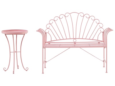 Beliani, Beliani Balkonset rosa Metall Bank mit Beistelltisch Cavinia, Beliani - Bistro Set aus Eisen Retro CAVINIA, One Size, Pink