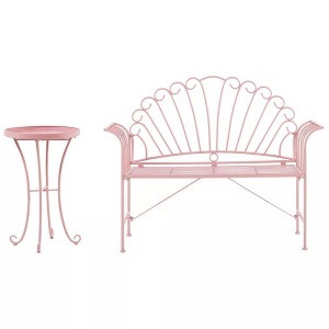 Beliani, Beliani Balkonset rosa Metall Bank mit Beistelltisch Cavinia, Beliani - Bistro Set aus Eisen Retro CAVINIA, One Size, Pink