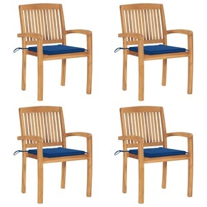 vidaXL, vidaXL Stapelbare Gartenstühle mit Kissen 4 Stk. Massivholz Teak