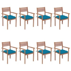vidaXL, vidaXL Stapelbare Gartenstühle mit Kissen 8 Stk. Massivholz Teak, 