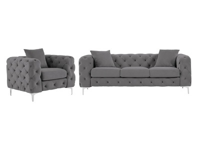 Vente-unique, 3-Sitzer-Sofa & Sessel - Anthrazit - Samt - EDWINA 3-Sitzer-Sofa & Sessel - Anthrazit - Samt - EDWINA, Vente-unique - 3-Sitzer-Sofa & Sessel - Anthrazit - Samt - EDWINA, One Size