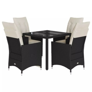 vidaXL, vidaXL 5-tlg. Garten-Essgruppe mit Kissen Schwarz Poly Rattan, vidaXL 5-tlg. Garten-Essgruppe mit Kissen Schwarz Poly Rattan