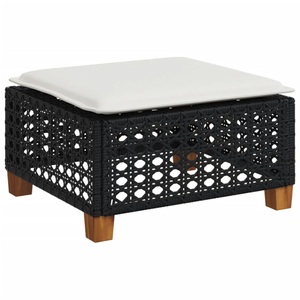 vidaXL, vidaXL Gartenhocker mit Kissen Schwarz 63,5x56x32 cm Poly Rattan, vidaXL Gartenhocker mit Kissen Schwarz 63,5x56x32 cm Poly Rattan