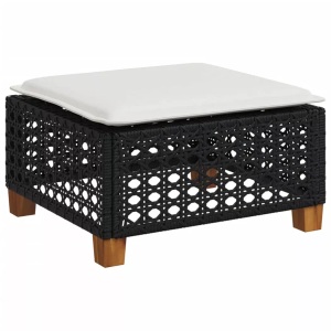 vidaXL, vidaXL Gartenhocker mit Kissen Schwarz 63,5x56x32 cm Poly Rattan, vidaXL Gartenhocker mit Kissen Schwarz 63,5x56x32 cm Poly Rattan